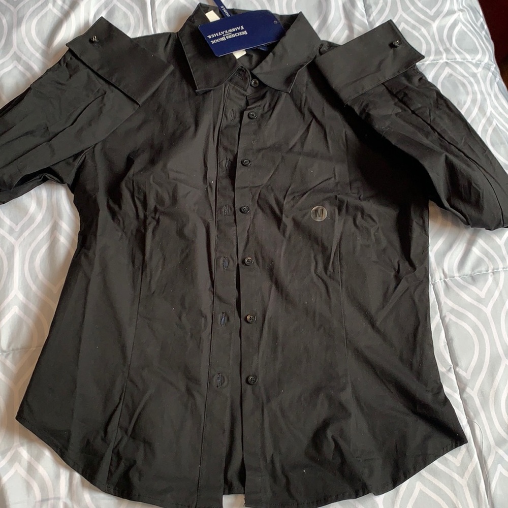 Black Women’s Button-Down Shirt with Cutout Shoulders